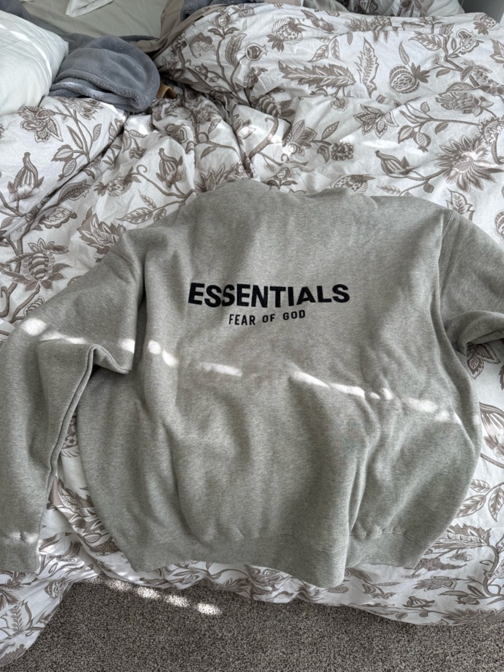 Fear of God ESSENTIALS hoodie sweatshirt in Light Gray with Black Logo